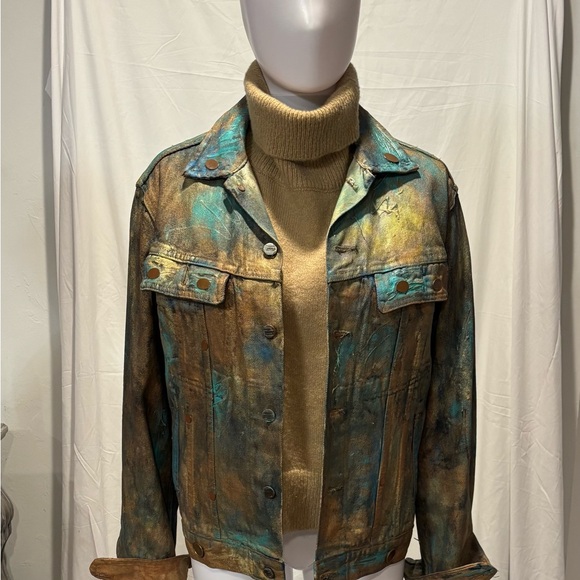 Vintage size large hand painted denim jacket - Picture 3 of 6